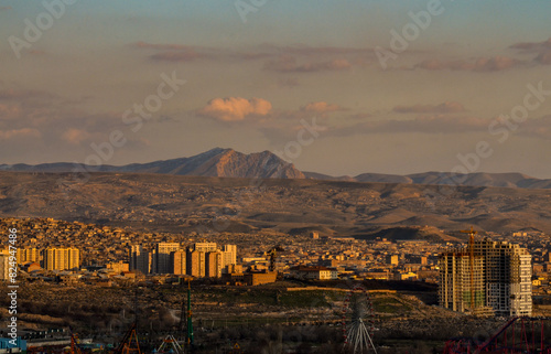 Yeranos Mountain and Yerevan panorama from Malatia-Sebastia district  photo