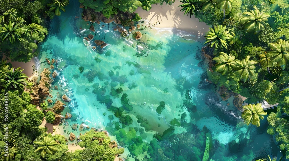 aerial view of tropical island paradise with lush vegetation and turquoise waters vibrant digital painting aerial view of tropical island paradise with lush vegetation and turquoise waters vibrant digital painting