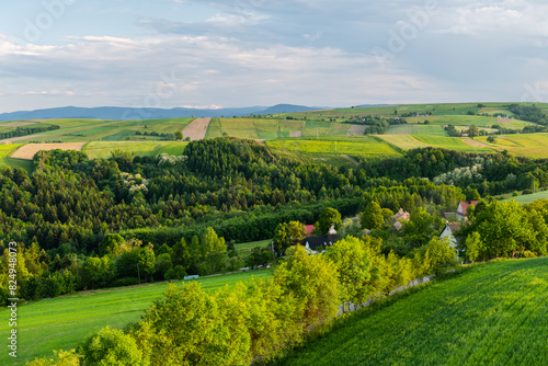 Rural picturesque landscape in Lesser Poland near Ciezkowice at sunset