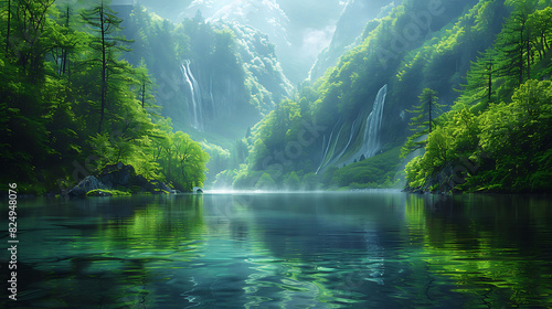 captivating printable mural of a tranquil forest glen ideal for transforming the walls of a spa resort's relaxation lounge creating a serene and rejuvenating environment for guests to unwind