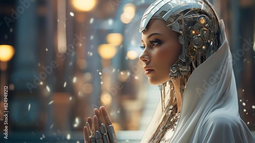 A digital artwork of an artificial intelligence robot with humanlike features