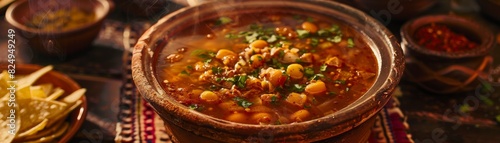 Menudo, tripe soup believed to cure hangovers, served in a Mexican family home photo
