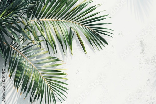 A leafy green palm tree with a white background photo