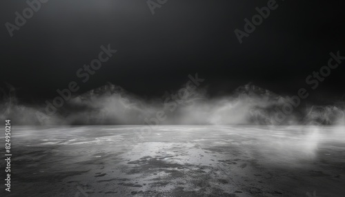 Obsidian Dreams  A Panoramic View of Abstract Fog on a Dark Concrete Floor