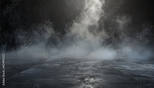 Foggy Concrete Jungle: Abstract Dark Room Panorama