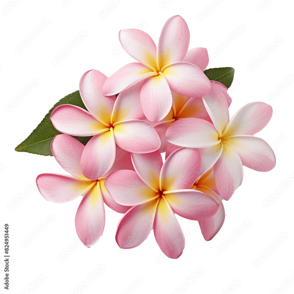 Bouquet plumeria flowers isolated on transparent background. top view of plumeria flowers, presented in exquisite detail against a pristine white background or transparent 