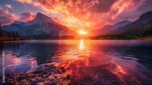 breathtaking sunset over serene mountain lake in kananaskis landscape photography photo