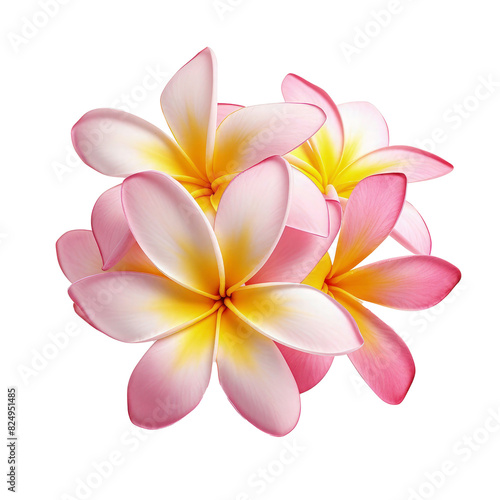 Bouquet plumeria flowers isolated on transparent background. top view of plumeria flowers, presented in exquisite detail against a pristine white background or transparent 