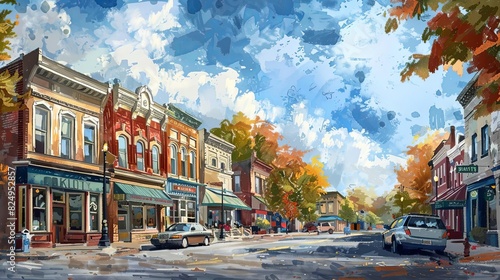 charming small town main street with historic storefronts and shops midwest usa digital painting photo