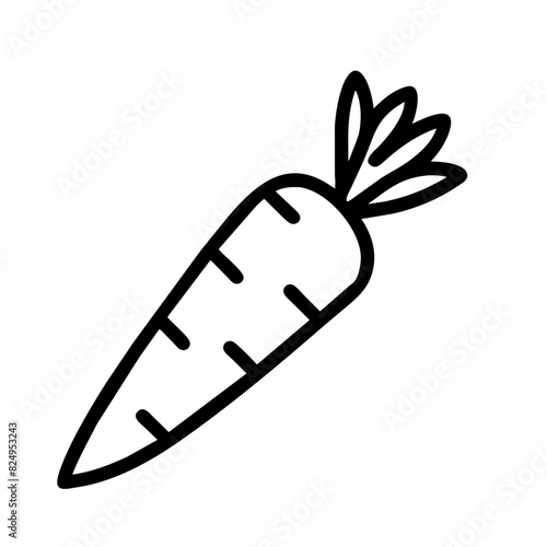 Black and white vector depiction of a crisp carrot on transparent background, radiating freshness and natural goodness, a symbol of health and vitality, ideal for wellness-themed designs