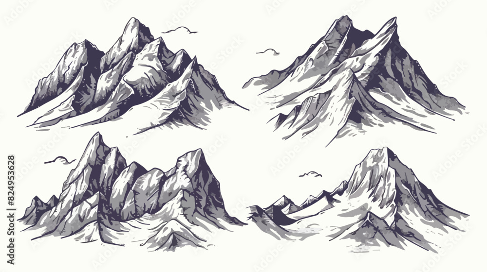 Four of mountains hand drawn in vintage style. 