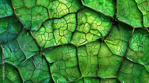 1. Stock photo showing the microstructure of a leaf, detailed veins and cell patterns, vibrant green, high-resolution clarity