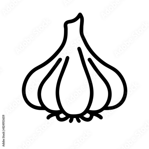 Flavorful black and white vector portrayal of pungent garlic bulbs on transparent background, exuding culinary aroma and rustic charm, a staple for savory dishes and Mediterranean cuisine.