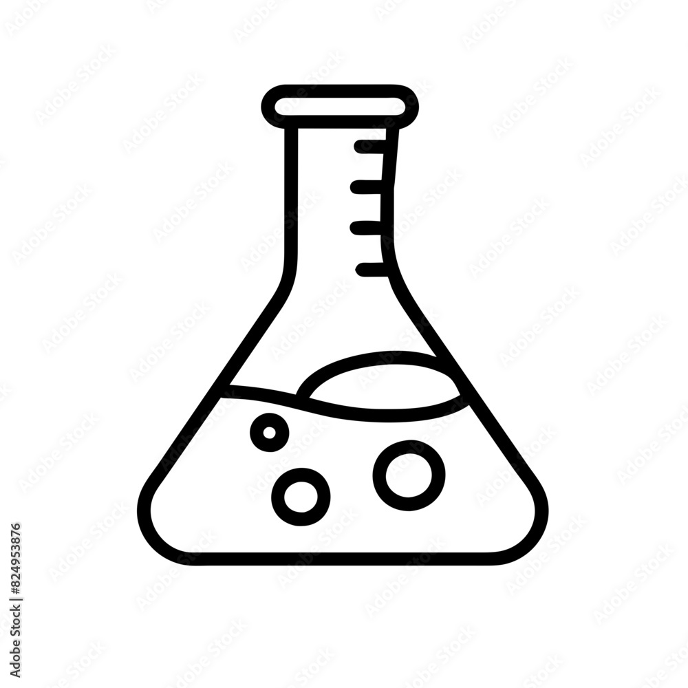 A black and white vector image of a laboratory beaker, symbolizing science, research, and experimentation, on a transparent background A black and white vector image of a laboratory beaker, symbolizing science, research, and experimentation, on a transparent background