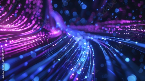 1. High-speed internet network flow, glowing fiber optic cables transmitting data, vibrant blue and purple colors, ultra-clear details photo