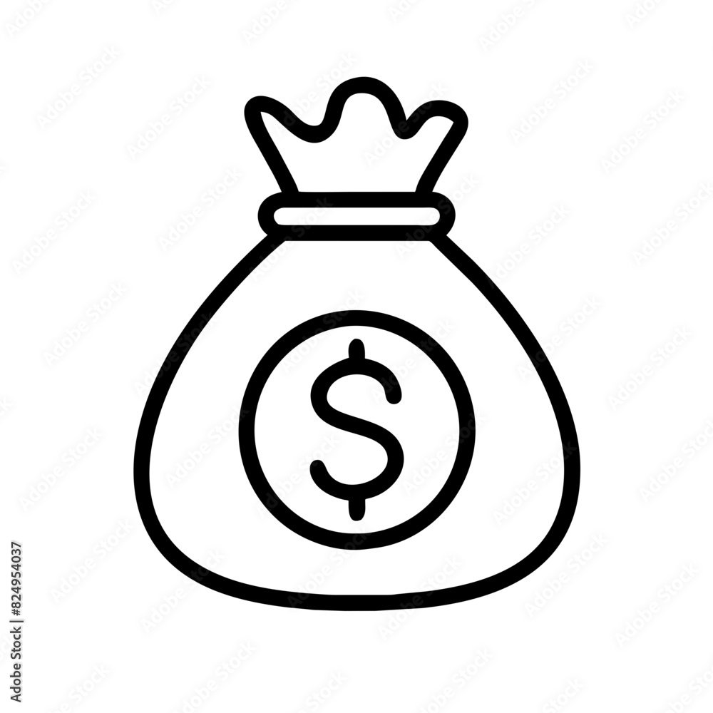 A black and white vector image of a bag featuring a dollar sign ...