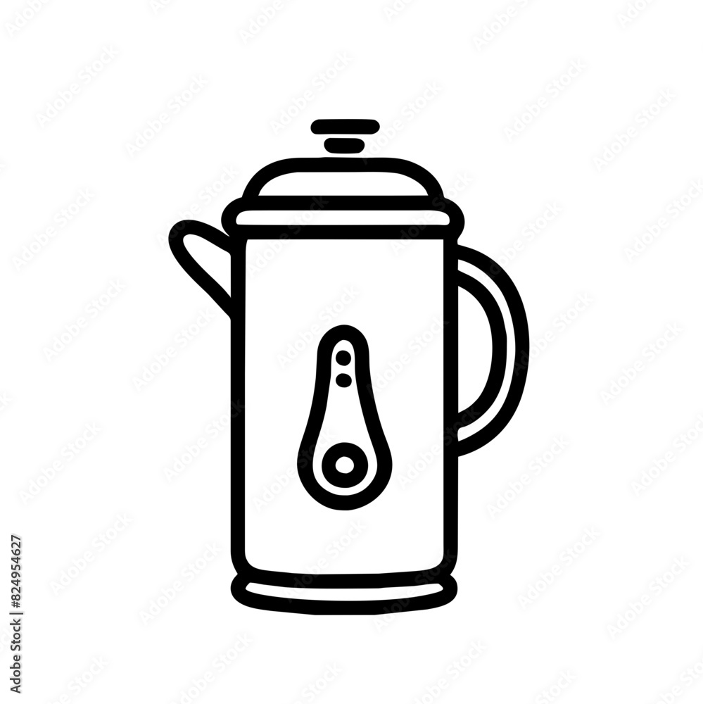 Obraz premium Minimalist black and white vector illustration of a coffee pot, capturing the timeless charm and simplicity of brewing coffee, perfect for cafe, kitchen, and beverage-themed designs.