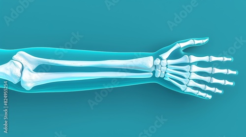 Fractured human arm bone immobilized in cast for medical treatment and recovery process photo