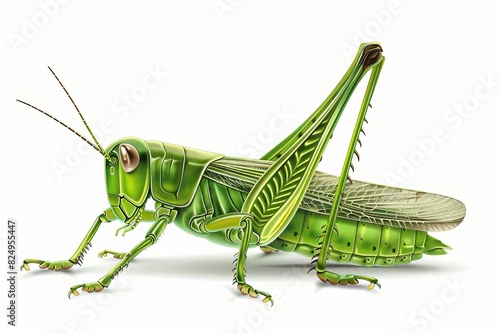 realistic green grasshopper illustration on white background detailed insect drawing © Lucija