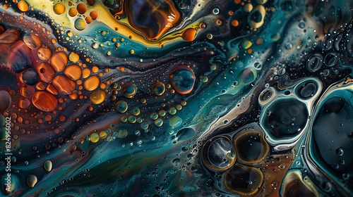 Dynamic Paint Pour Blobs Mixed with Oil Macro Shot - UHD Image Detail
