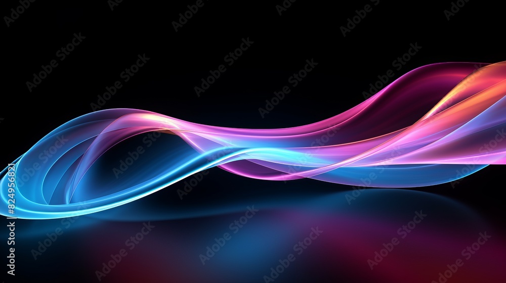 Fototapeta premium Abstract colorful light wave on a black background, creating a dynamic and vibrant visual effect with fluid shapes and gradients.
