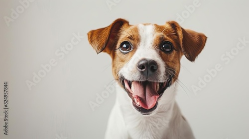 cute happy puppy dog smiling on white background with copy space adorable pet portrait © Bijac