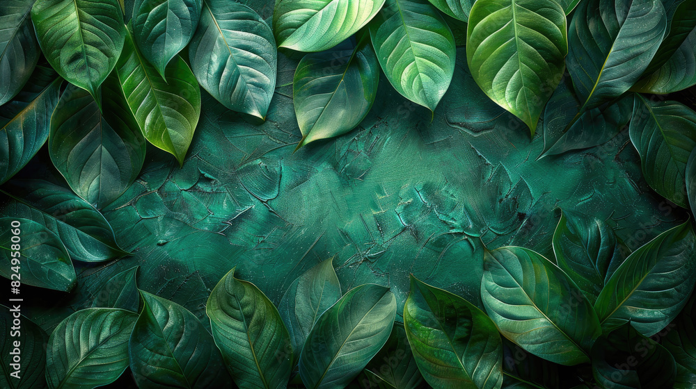 Obraz premium leaves of Spathiphyllum cannifolium, abstract green texture, nature background, tropical leaf