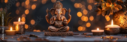 Colorful ganesh chaturthi processions with elaborate idols and traditional attire photo
