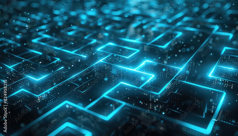 Obraz premium Chronic illness data transforming into a digital maze, Futuristic, Monochrome with Blue Highlights, 3D Render, Symbolizing complexity and persistence