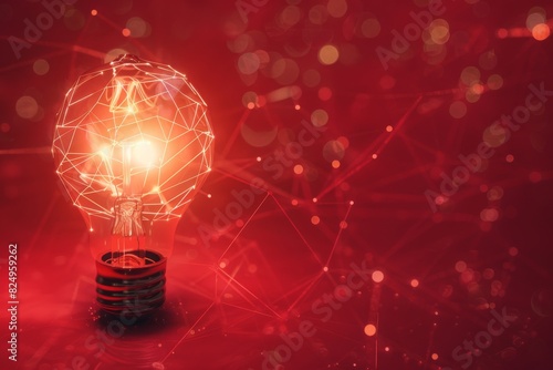 Glowing light bulb on red background. Generative Ai 