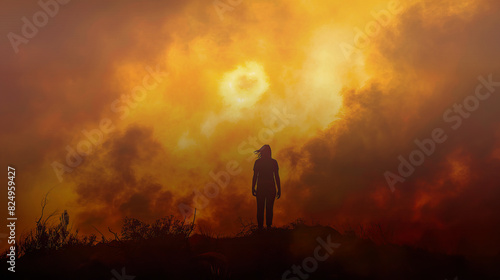 A woman stands in the middle of a field of fire. © ภวัต สายวงค์
