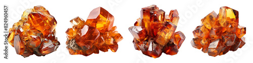Collection set of amber ore isolated on transparent background