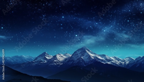 Stunning night sky over serene snow-capped mountains, illuminated by countless stars, creating a tranquil and mesmerizing landscape. © narak0rn