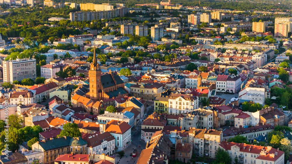 Fototapeta premium Aerial drone view of Tarnow townscape , Poland. Cathedral church of of Holy Family.