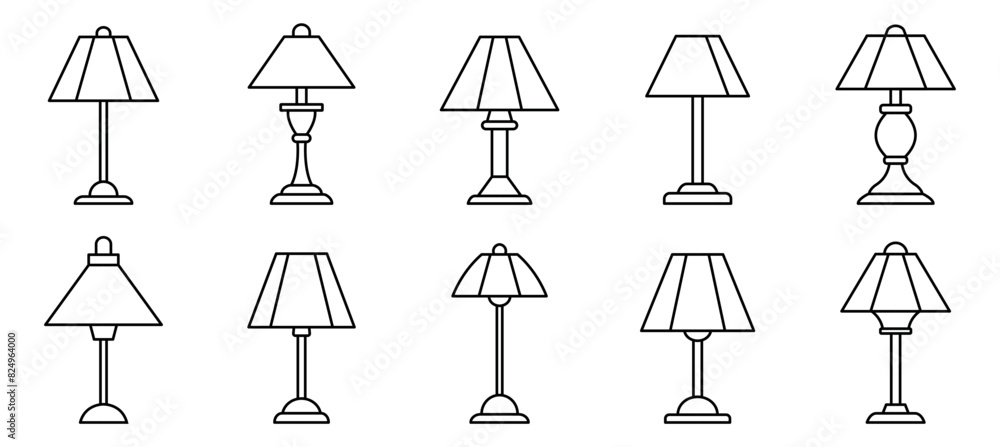 Lamp line icon set. Set of lamps for the home. Table lamp icons - stock vector. Lamp line icon set. Set of lamps for the home. Table lamp icons - stock vector.
