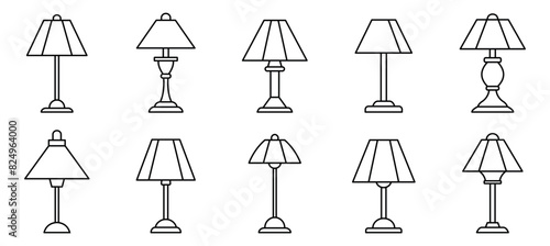 Lamp line icon set. Set of lamps for the home. Table lamp icons - stock vector. © BraveSpirit