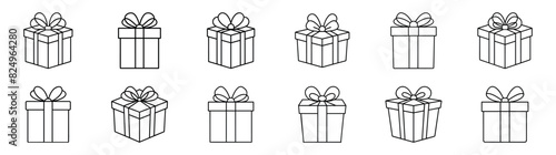 Gift box line icons set. Present gift box icon. Surprise present linear style - stock vector.