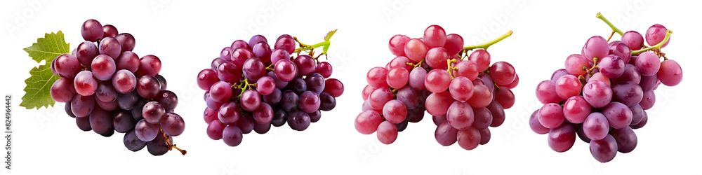 Fototapeta premium Collection set of bunch of grapes isolated on transparent background