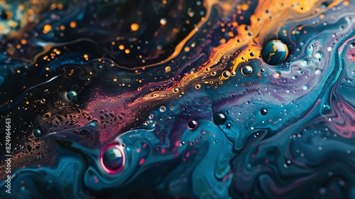 Vivid Paint Pour Blobs Mixed with Oil in Macro Shot - Ultra HD Image for Artistic Backgrounds and Design Concepts