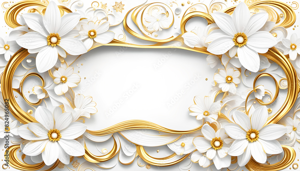 Rahmen hell aus floralen natürlichen Ornamenten kurvige Wellen in Gold weiß mit Frühling Blumen Blüten weißer leerer Hintergrund freie Fläche zur Deko Vorlage Einladung Hochzeit Valentin Rahmen hell aus floralen natürlichen Ornamenten kurvige Wellen in Gold weiß mit Frühling Blumen Blüten weißer leerer Hintergrund freie Fläche zur Deko Vorlage Einladung Hochzeit Valentin