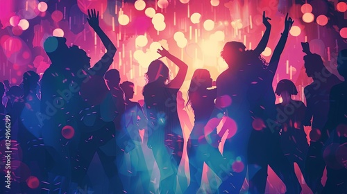 Wallpaper Mural energetic crowd silhouettes dancing at night club party digital illustration Torontodigital.ca