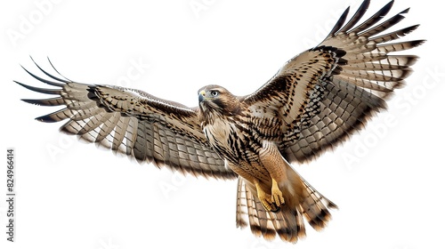 The flying hawk is isolated on a white background. Generative Ai