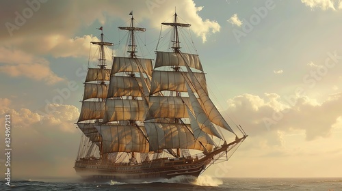 A majestic clipper ship with multiple masts and sails photo