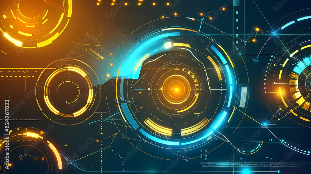 Obraz premium Futuristic hud interface circles yellow and blue vector image