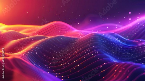 ethereal gradient background with glowing neon waves and sparkling particles abstract digital art