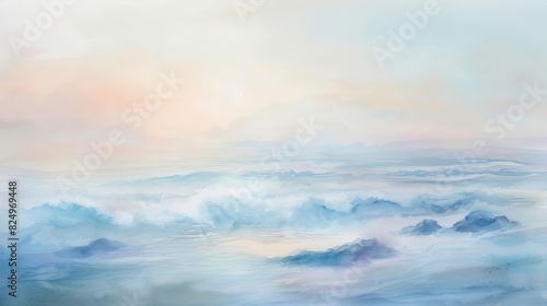 ethereal pastel seascape with soft brushstrokes watercolor painting