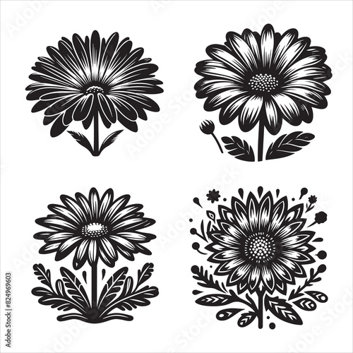 Daisy flower silhouette vector icon graphic logo ai generated design