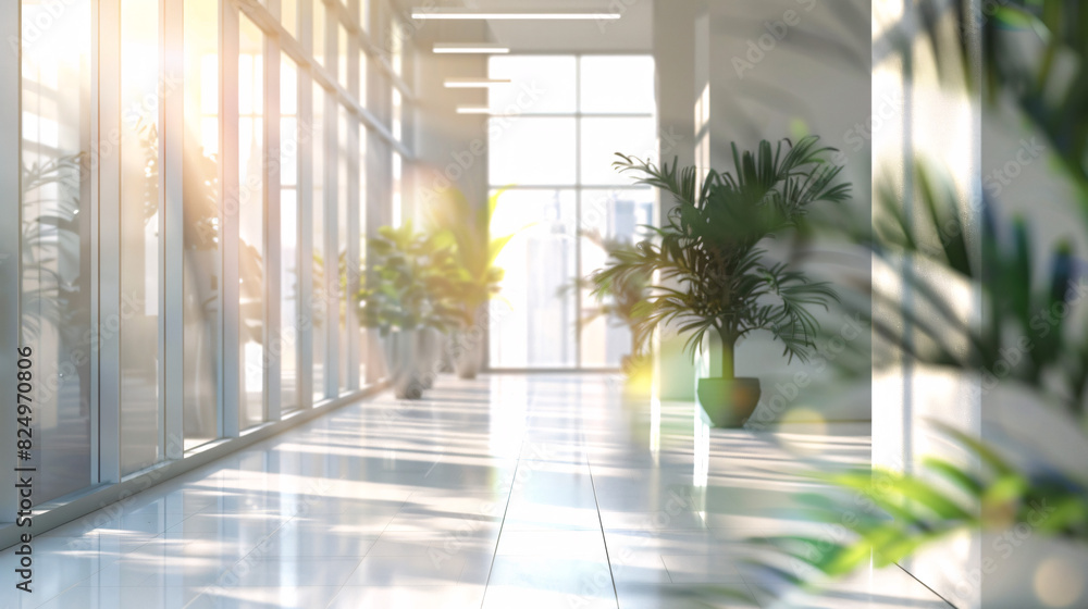 Beautiful blurred background of a light modern office interior with panoramic windows and beautiful lighting. Beautiful blurred background of a light modern office interior with panoramic windows and beautiful lighting.