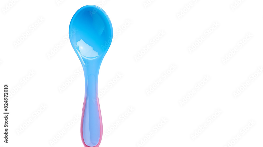 A blue and pink spoon resting on a plain white background, showcasing contrasting colors A blue and pink spoon resting on a plain white background, showcasing contrasting colors