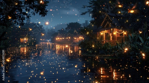 Magical Night Aglow Fireflies Illuminating a Peaceful Amphawa River photo